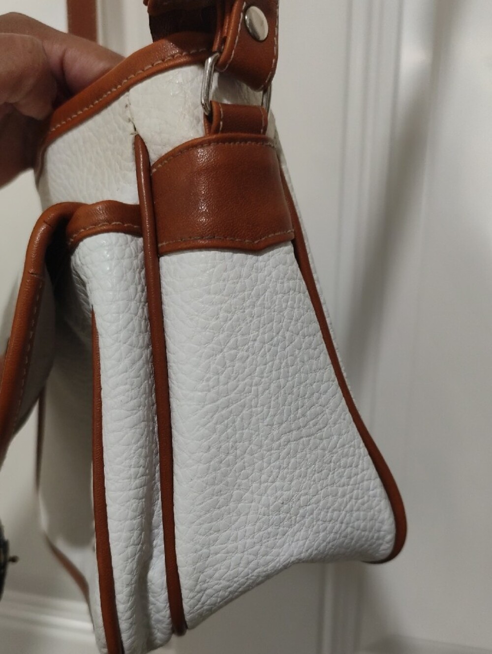 Dooney & Bourke White Pebbled Leather Crossbody with Brown Trim - Picture 9 of 12